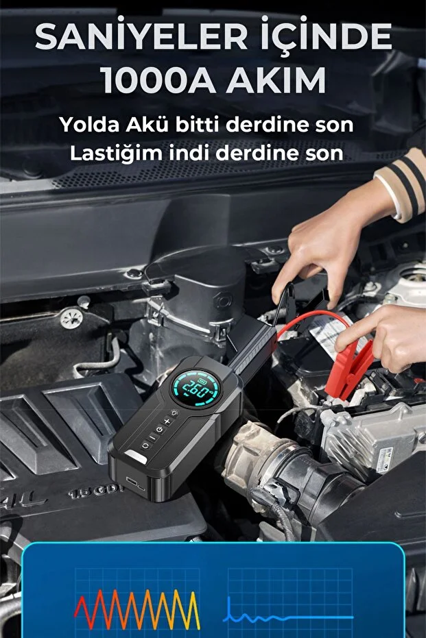 ROBO 4'ü 1 Arada Şarjlı Akü Ateşleyici Lastik Şişirici Powerbank Led Işık 150psi Yüksek Basınçlı